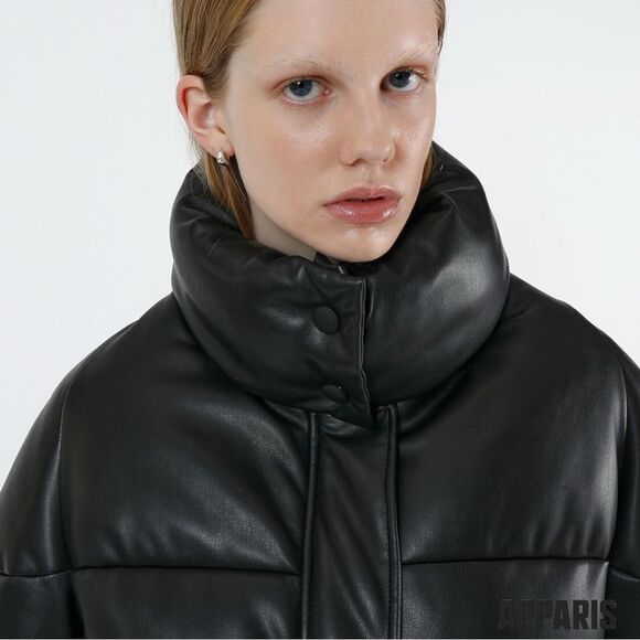 APPARIS **NWT** Jemma Vegan Leather Puffer Jacket in Black Noir - Picture 8 of 13